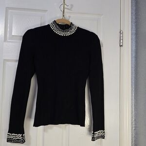 Endless Rose Black Sweater with Pearl Accents
